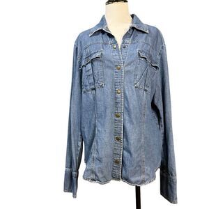 Nordstroms Caslon Denim Snap Button Down Shirt Medium Wash